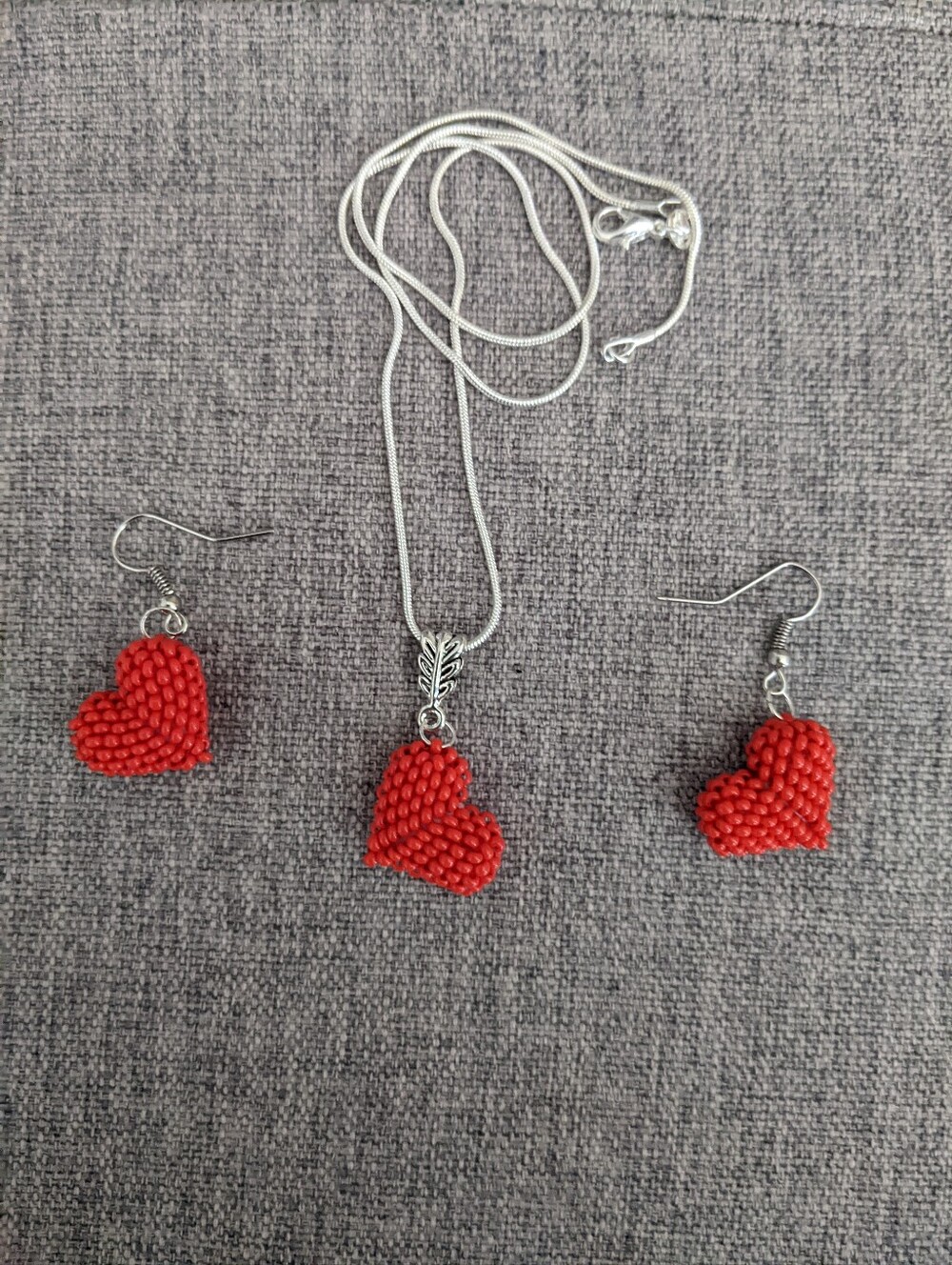 Red Beaded Heart Necklace - Handmade Womens Pendant